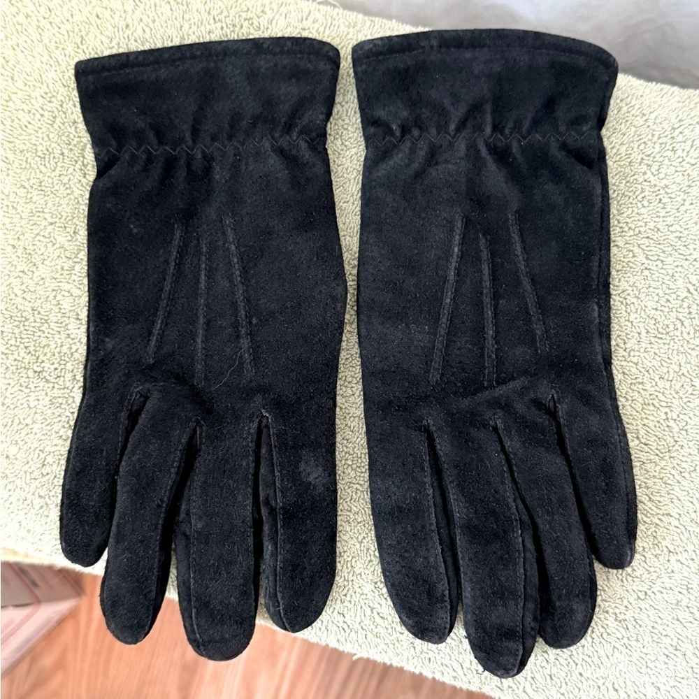 Fownes Women's Sz L Black Suede Winter Gloves Lined